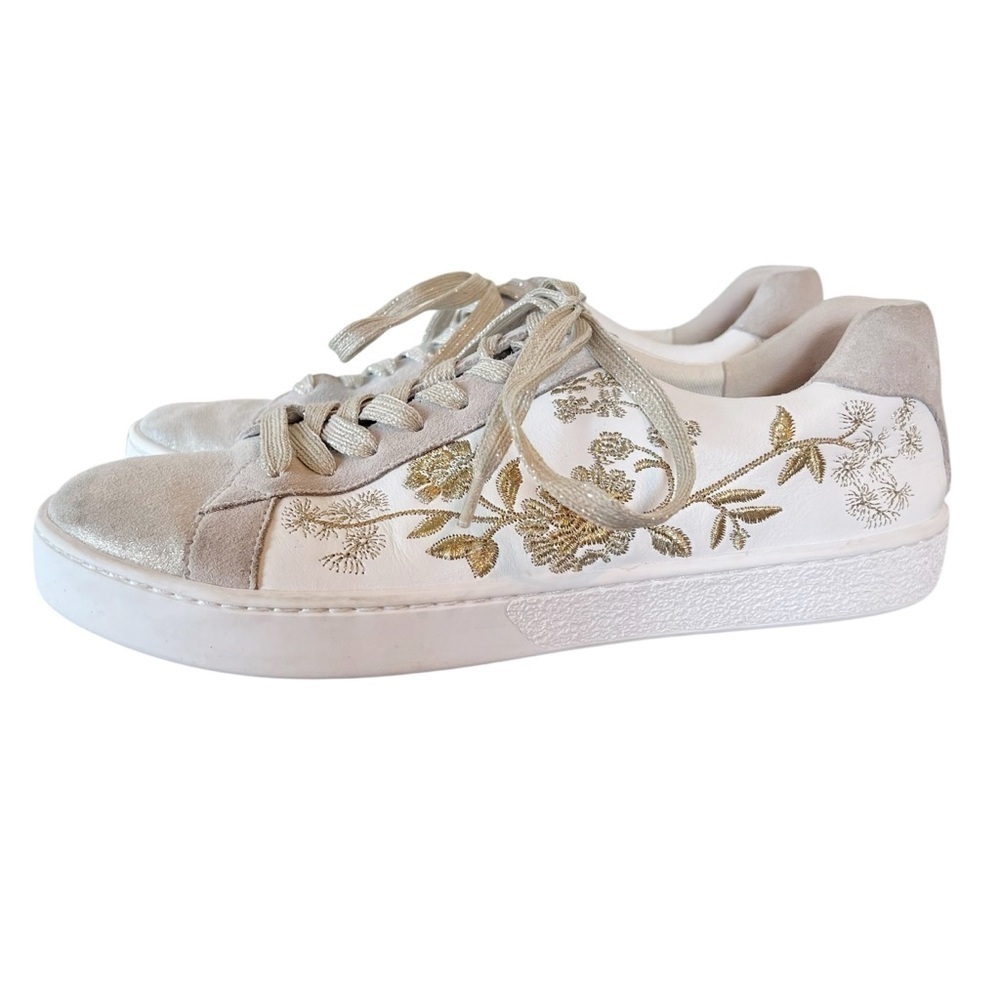 Johnny Was Vixie Floral Low Top Sneaker Embroidered Boho Metallic Size 9